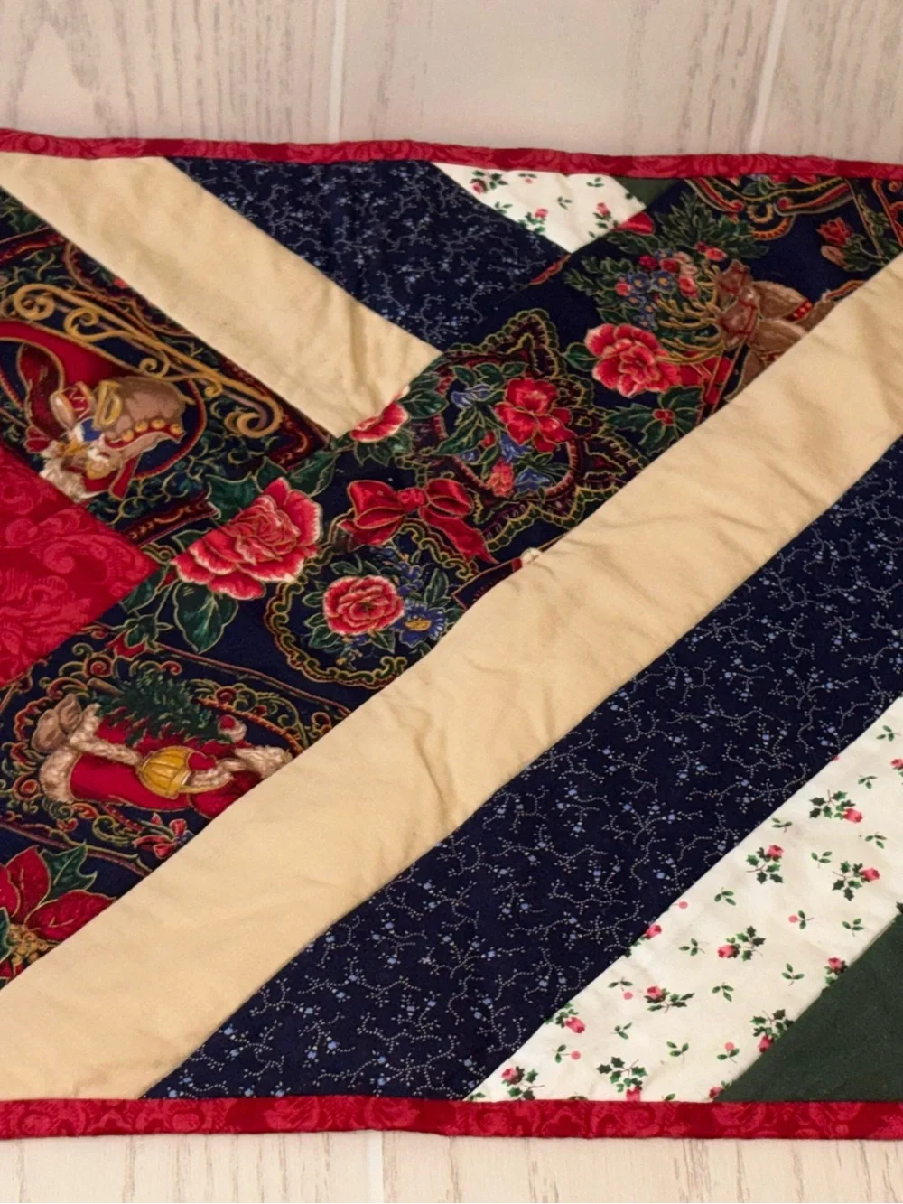 Handmade Quilted Christmas Table Runner Cottage Core 42x14